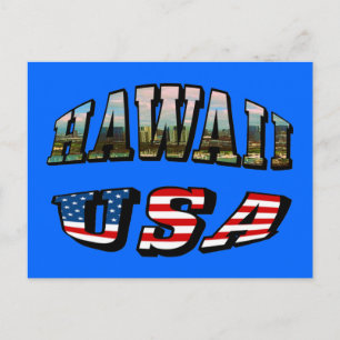 Hawaii Picture and USA Flag Text Postcard