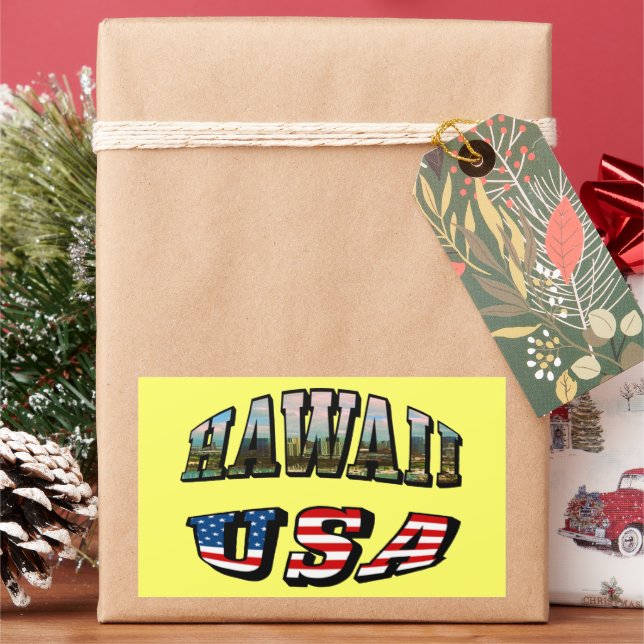 Hawaii Picture and USA Flag Text Rectangular Sticker (Holiday)