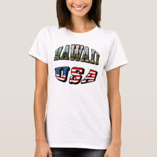 Hawaii Picture and USA Flag Text T-Shirt