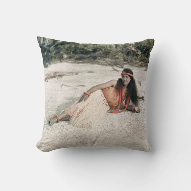 Hawaii PILLOW: Vintage 1910 Hula Girl Throw Pillow (Front)