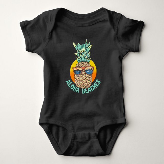 Hawaii Pineapple Sunglasses Surfing Sunset Beach Baby Bodysuit (Front)