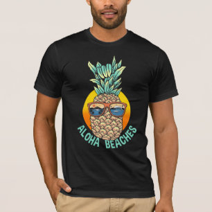 Hawaii Pineapple Sunglasses Surfing Sunset Beach T-Shirt