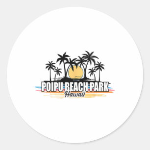 Hawaii Poipu Beach Park Retro Surfing Beach Classic Round Sticker