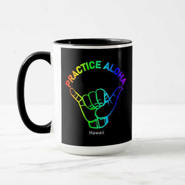 Hawaii Practice Aloha Rainbow Shaka (Hang loose) Mug (Left)