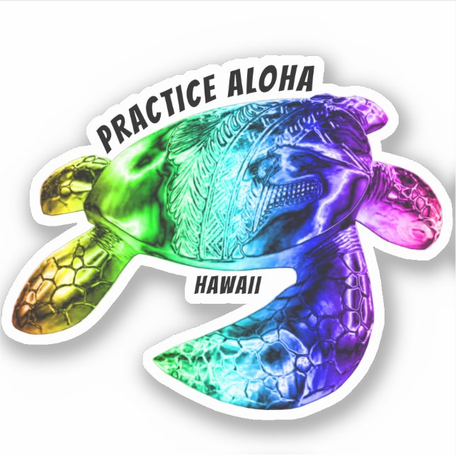Hawaii Practice Aloha - Tribal Honu Rainbow (Front)