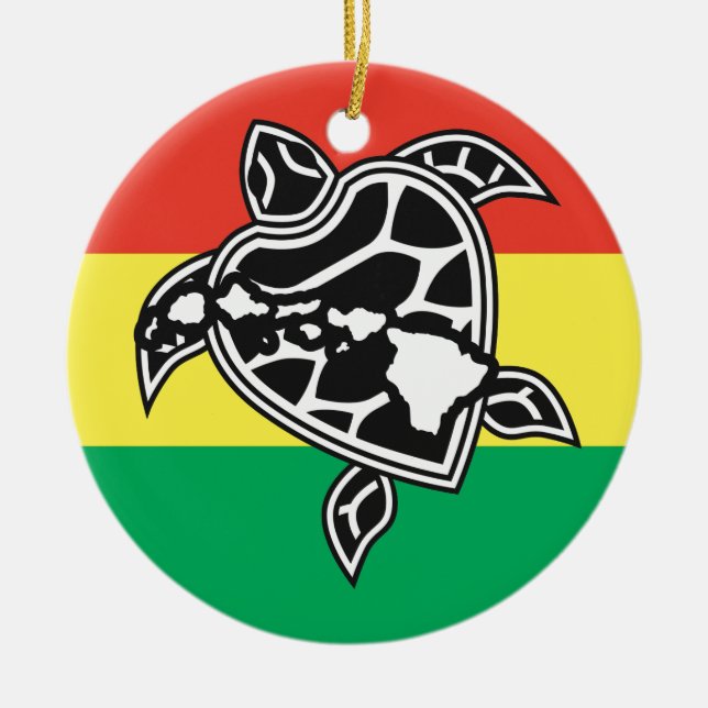 Hawaii Reggae Turtle Ceramic Ornament (Front)