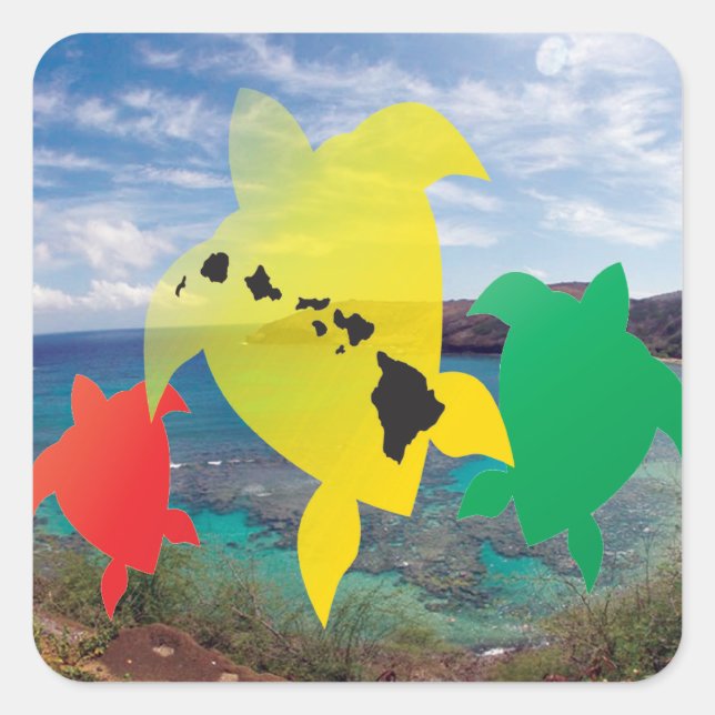 Hawaii Reggae Turtles Square Sticker (Front)