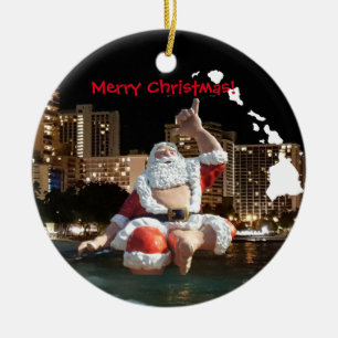 Hawaii Santa and Hawaii islands Ceramic Ornament