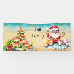 Hawaii Santa Claus and Watermelon Christmas Tree Banner
