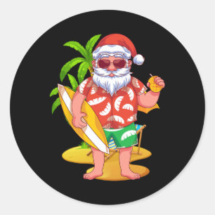 Hawaii Santa Claus Surfing Tropical Summer Christm Classic Round Sticker