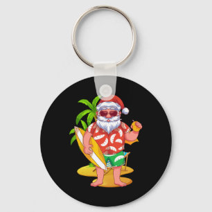 Hawaii Santa Claus Surfing Tropical Summer Christm Key Ring