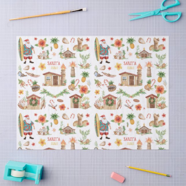 Hawaii Santa Surf Shack Hawaii “Mele Kalikimaka!”  Tissue Paper (Craft)