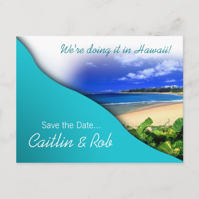 Hawaii Save The Date (aqua ocean) Announcement Postcard (Front)