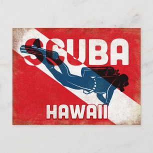 Hawaii Scuba Diver - Blue Retro Postcard