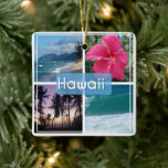 Hawaii Seascape Ceramic Ornament<br><div class="desc">Stunning photo collage Hawaii featuring a sandy beach,  palm trees,  a lavender sunset over the horizon,  and an aqua blue ocean. 
By https://www.zazzle.com/store/celestesheffey 

#oahu</div>