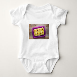 Hawaii slices with pineapple on rustic wood baby bodysuit
