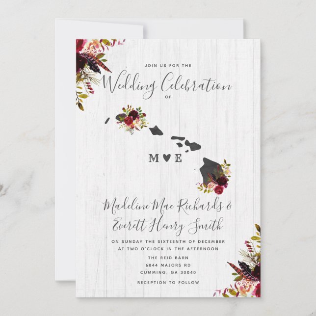 Hawaii State Chic Destination Floral Wedding Invitation (Front)