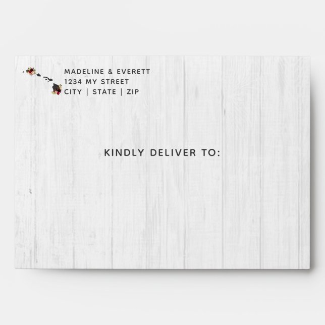 Hawaii State Destination Rustic Wedding Monogram Envelope (Front)