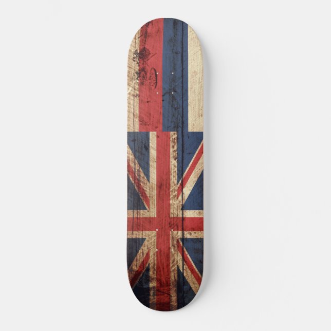 Hawaii State Flag on Old Wood Grain Skateboard (Front)