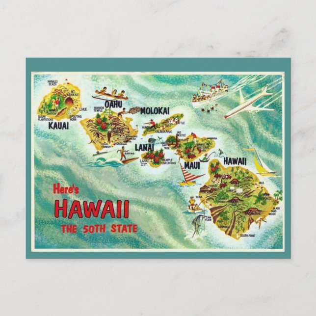 Hawaii State Map Postcard (Front)