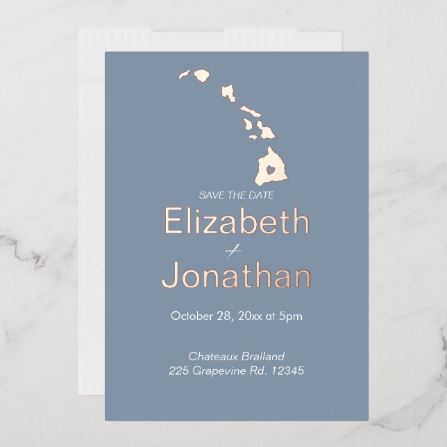 Hawaii State Map Script Save The Date Rose Gold  (Envelope)