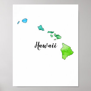 Hawaii State Map Watercolor Colourful  Poster