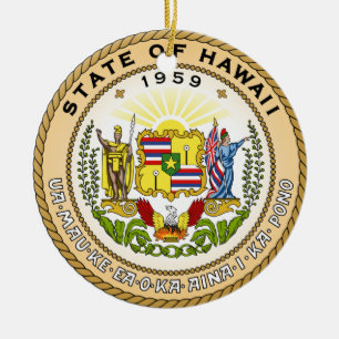 Hawaii State Seal Ceramic Tree Decoration