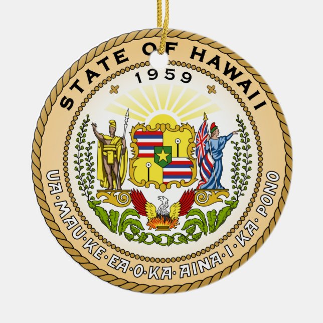 Hawaii State Seal Ceramic Tree Decoration (Front)