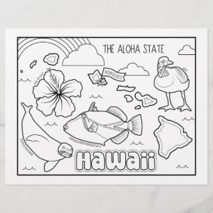 hawaii state shape and facts colouring page