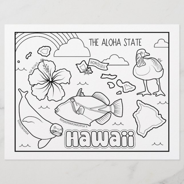 hawaii state shape and facts colouring page (Front)
