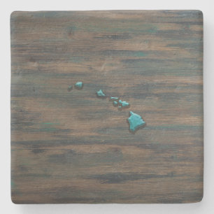 Hawaii State Shape Teal Stone Coaster