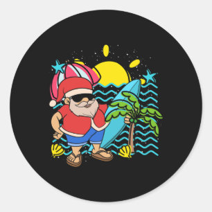 Hawaii Summer Surfer Santa Claus Tropical Christma Classic Round Sticker