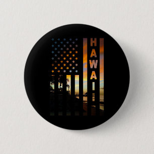Hawaii Sunset American Flag Honolulu Hawaiian Isla 6 Cm Round Badge