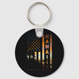 Hawaii Sunset American Flag Honolulu Hawaiian Isla Key Ring