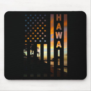 Hawaii Sunset American Flag Honolulu Hawaiian Isla Mouse Pad