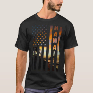 Hawaii Sunset American Flag Honolulu Hawaiian Isla T-Shirt