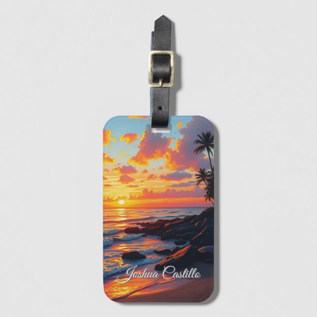 Hawaii Sunset Calligraphy Simple Professional Name Luggage Tag (Front Vertical)