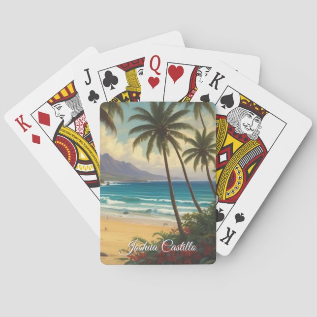 Hawaii Sunset Calligraphy Simple Professional Name Playing Cards (Back)