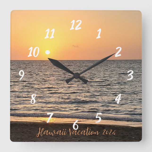Hawaii Sunset Photograph Square Wall Clock (Front)