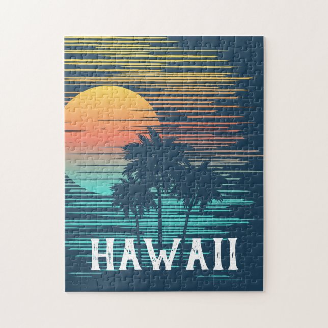 Hawaii Sunset Sunrise Graphic Topical Rainforest Jigsaw Puzzle (Vertical)