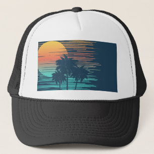 Hawaii Sunset Sunrise Graphic Topical Rainforest Trucker Hat