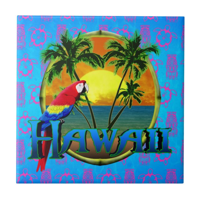 Hawaii Sunset Tiki Mask Ceramic Tile (Front)