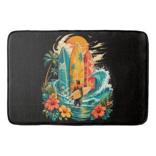 Hawaii Surfboard Wave Beach Surfer Vintage Bath Mat