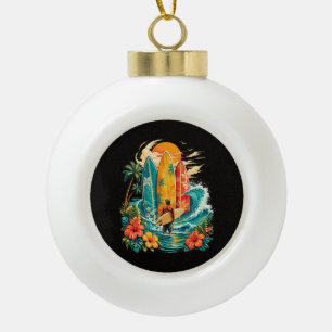 Hawaii Surfboard Wave Beach Surfer Vintage Ceramic Ball Christmas Ornament