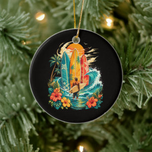Hawaii Surfboard Wave Beach Surfer Vintage Ceramic Ornament
