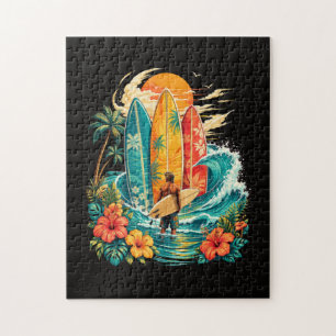 Hawaii Surfboard Wave Beach Surfer Vintage Jigsaw Puzzle