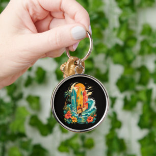 Hawaii Surfboard Wave Beach Surfer Vintage Key Ring