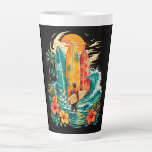 Hawaii Surfboard Wave Beach Surfer Vintage Latte Mug
