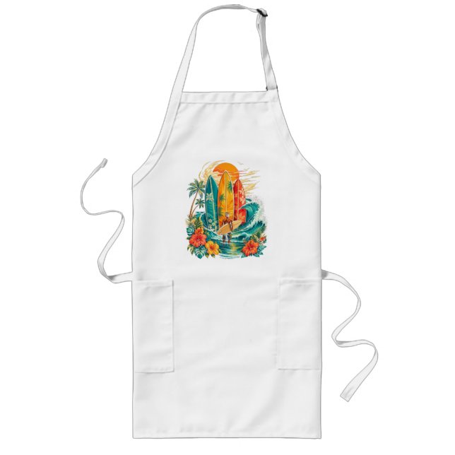 Hawaii Surfboard Wave Beach Surfer Vintage Long Apron (Front)
