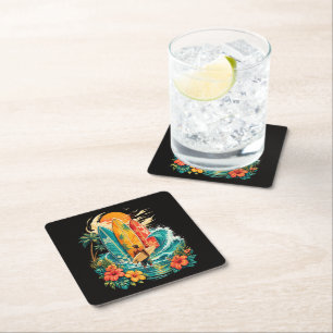 Hawaii Surfboard Wave Beach Surfer Vintage Square Paper Coaster